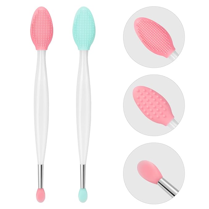 Unaone Lip Scrub Brush - 2 PCS Dual-ended Lip Scrubber Exfoliator and Silicone Lip Brush, 3-in-1 Silicone Lip Scrub Tool Lip Mask Applicator, Gentle Exfoliator & Applicator for Soft-Velvo Beauty