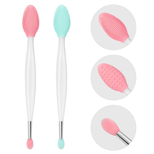 Unaone Lip Scrub Brush - 2 PCS Dual-ended Lip Scrubber Exfoliator and Silicone Lip Brush, 3-in-1 Silicone Lip Scrub Tool Lip Mask Applicator, Gentle Exfoliator & Applicator for Soft-Velvo Beauty