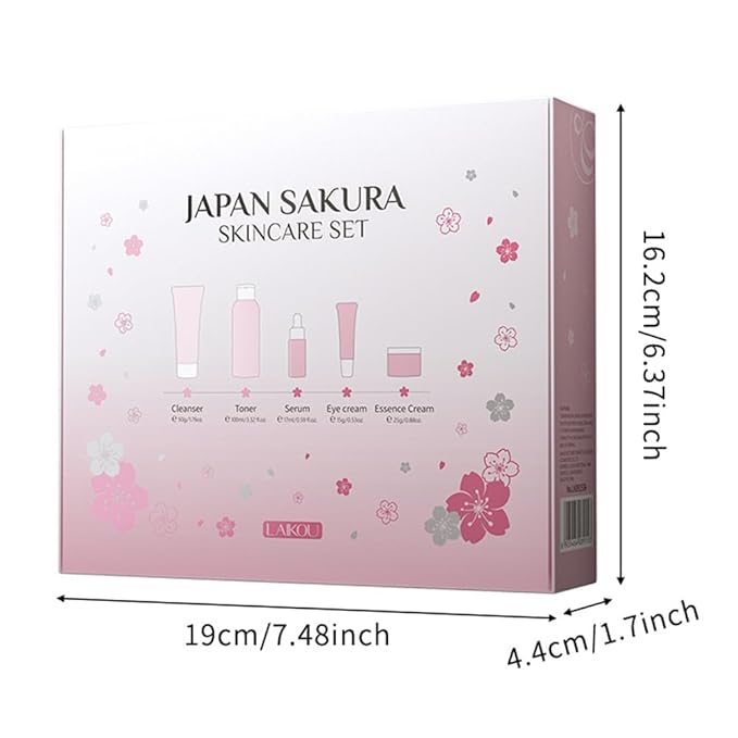 Sakura Skincare Gift Set, Skin Care Travel Kit with Cleanser, Toner, Serum, Eye Cream, Face Cream for Women Girls (5pcs)-Velvo Beauty