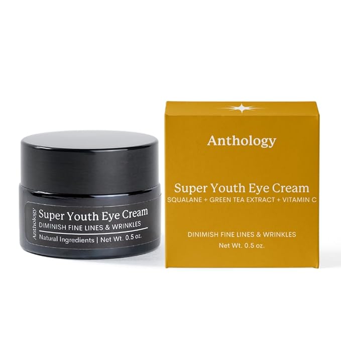 ANTHOLOGY Super Youth Eye Cream for Wrinkles & Dark Circles | Anti-aging Under Eye Cream with Peptides, Organic Aloe Vera & Vitamin C | Daily Use Intense Hydration | 0.5 fl oz 15 ml-Velvo Beauty