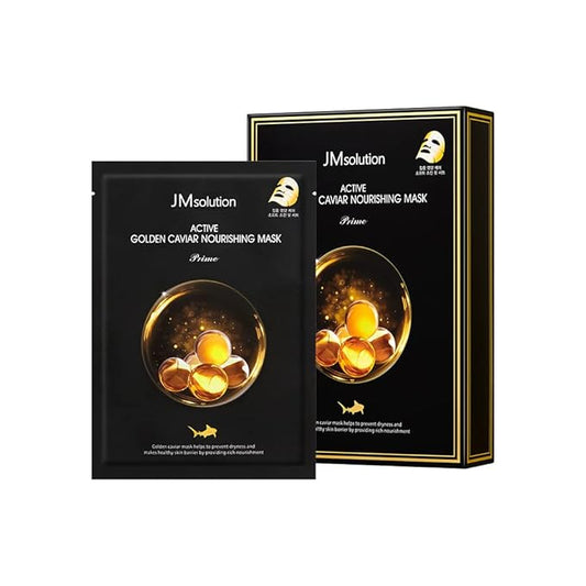 JMsolution Active Golden Caviar Nourishing Mask - Korean Skincare Facial Mask-Cavior extracted - collagen essense- 10 sheets for all skin type-Velvo Beauty