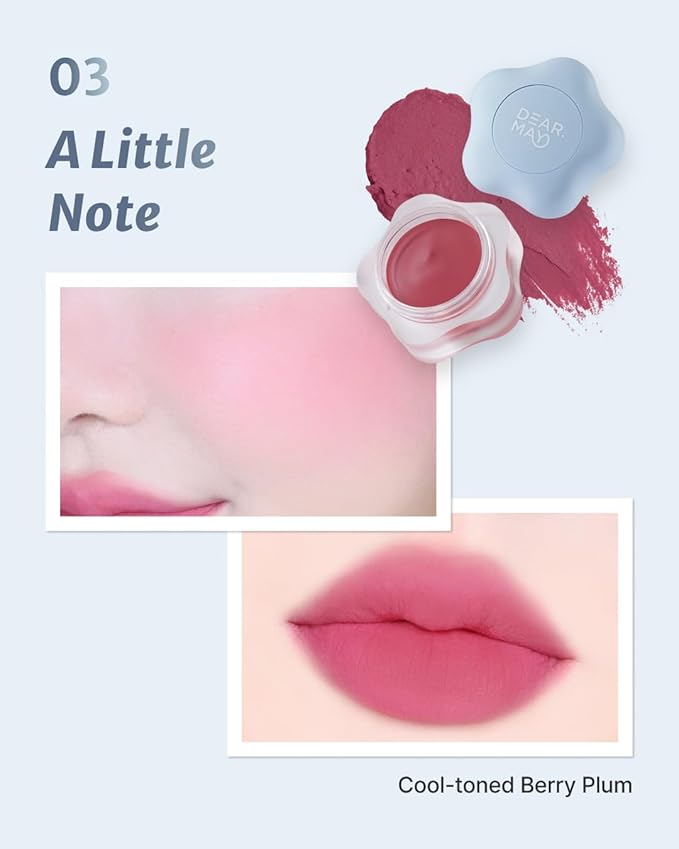 DEARMAY Pure Falling Mood Lip Pot No. 03 A Little Note 0.23 Oz. Vegan Lip Stain Lip & Cheek Multi-Use Tint With Hydrating Formula for Smooth Soft Blend Without Dryness or Fine Lines, Korean Makeup-Velvo Beauty