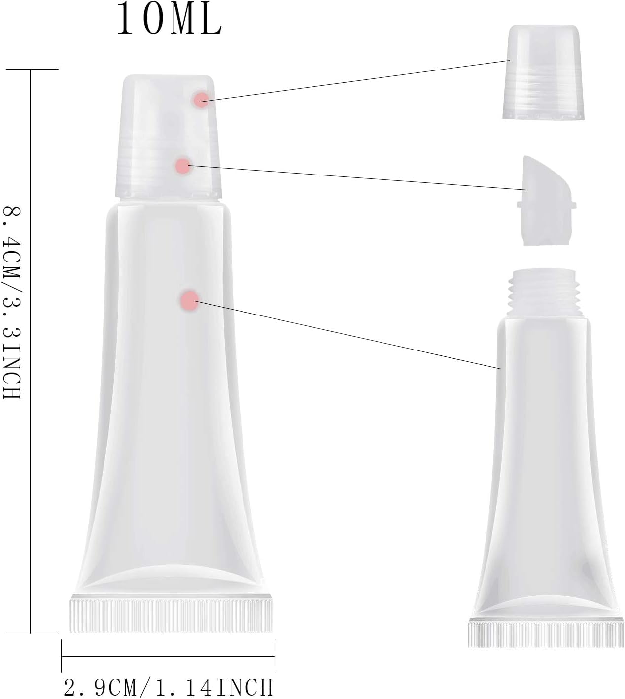 JIAKAI 10ml Mini Clear Refillable Empty Tubes Lip Gloss Balm Container,Soft Tubes Makeup Box,Shampoo Samples Empty Tubes with Screw Cover (10pcs)-Velvo Beauty