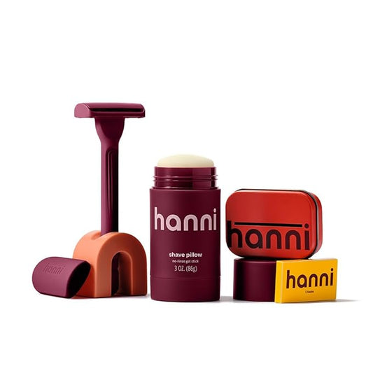 HANNI Shave Starter Set, Saftey Razor with Blades and Shaving Gel, Unisex Grooming Kit for Smooth, Soft Skin, Hair Removal Gift Set for All Skin Types, Burgundy-Velvo Beauty