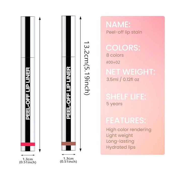 2 Pcs Matte Liquid Lip Stain Peel Off Lip Liner, Long Lasting Lip Tattoo, Waterproof & Transfer-Proof Lip Liner Peel Off Lip Gloss for All Skin Types.#00+#02-Velvo Beauty