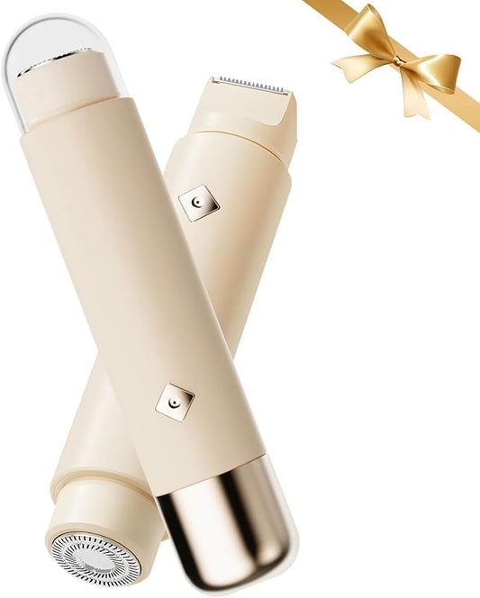 Dermave Bikini Shaver - Electric Bikini Trimmer for Women, 2-in-1 Womens Electric Razor, Dual Head Shaver (Beige)-Velvo Beauty