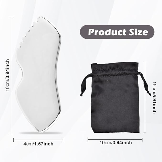 Stainless Steel Gua Sha Facial Tools, Upgrade Gua Sha for Facial Skin, Portable Eyes Neck Massage, Metal Gua Sha Tighten Skin Massage Guasha Beauty Tool-Velvo Beauty
