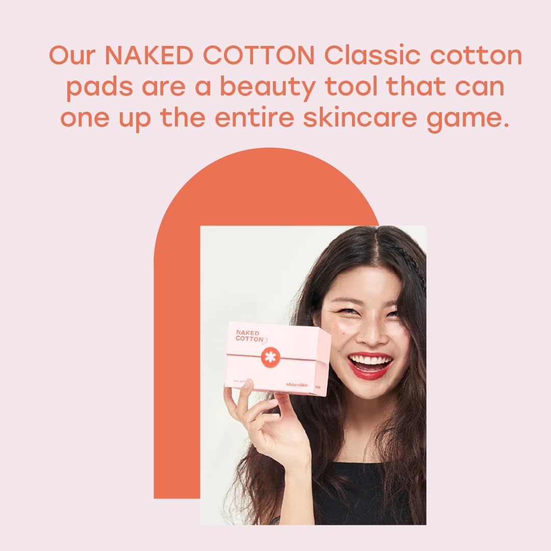 White Rabbit - Naked Cotton Classic - Premium Facial Cotton Pads - for Makeup Remover, Toner, Mask - 100% Cotton, Unbleached, Lint-Free - Extra Soft & Durable - Natural & Cruelty-Free - 500 Count-Velvo Beauty