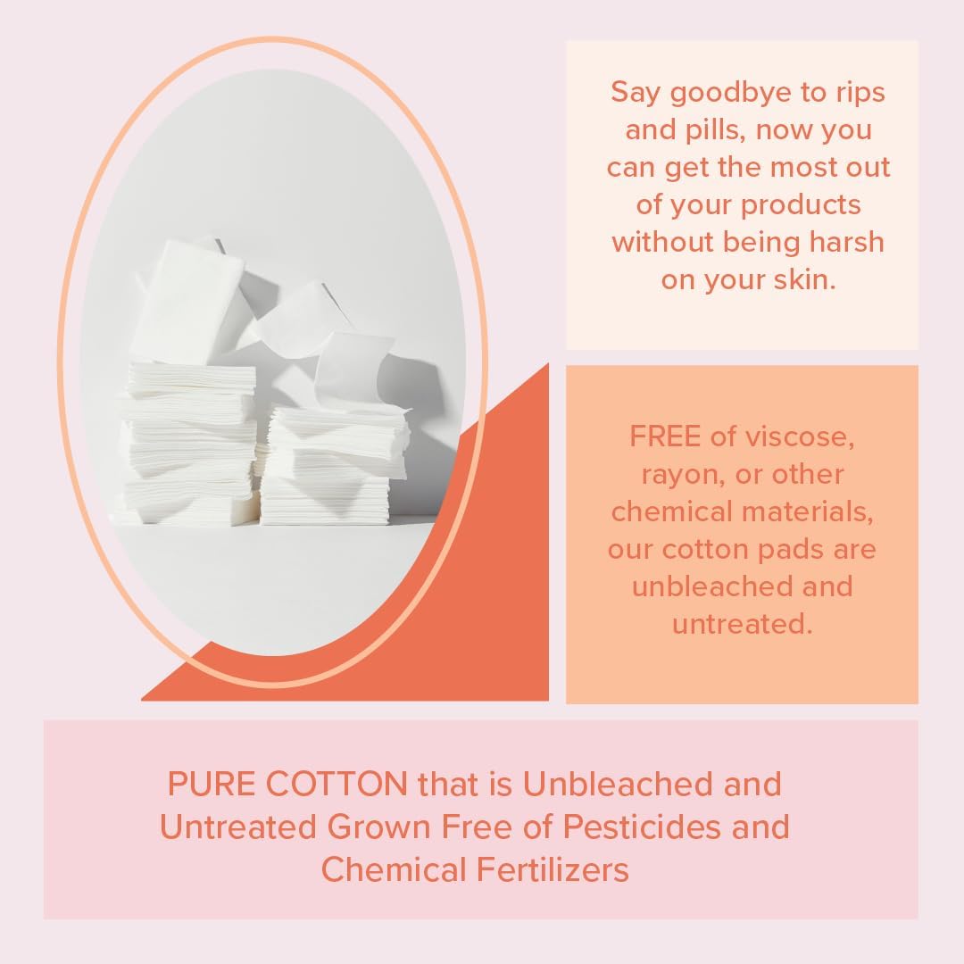 White Rabbit - Naked Cotton Classic - Premium Facial Cotton Pads - for Makeup Remover, Toner, Mask - 100% Cotton, Unbleached, Lint-Free - Extra Soft & Durable - Natural & Cruelty-Free - 500 Count-Velvo Beauty