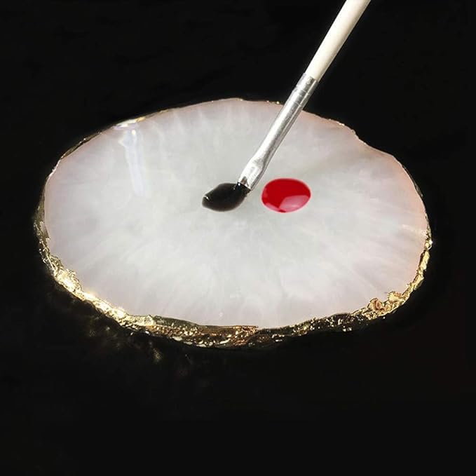 Kalolary Resin Stone Nail Art Palette, Nail Art Cosmetic Mixing Palette Color Mixing Pigment Plate Polish Holder Drawing Color Palette Nail Art Painting Gel Palette Manicure Tool (White)-Velvo Beauty