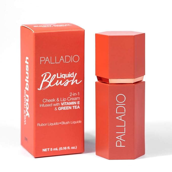 Palladio Liquid Blush for Cheeks & Lips 2-in-1 Makeup Face Blush, Weightless Cream Formula, Smudge Proof Long-Wearing Pigmented Blush, Natural Look Makeup Face Blushes, Dewy Finish, Sunny Coral-Velvo Beauty