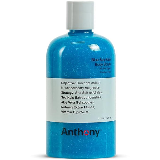 Anthony Exfoliating Body Scrub, Sea Salt, Vitamin C & Aloe Vera, Deep Cleans, Smooths Rough Patches, Soothes & Protects Skin, Hydrating Blue Sea Kelp Body Wash, 12 Fl Oz, Refreshes & Revitalizes-Velvo Beauty
