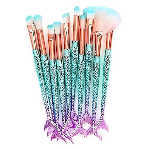Funfunman Makeup Brushes 11PCS Make Up Foundation Eyebrow Eyeliner Blush Cosmetic Concealer Brushes(Mermaid Colorful)-Velvo Beauty