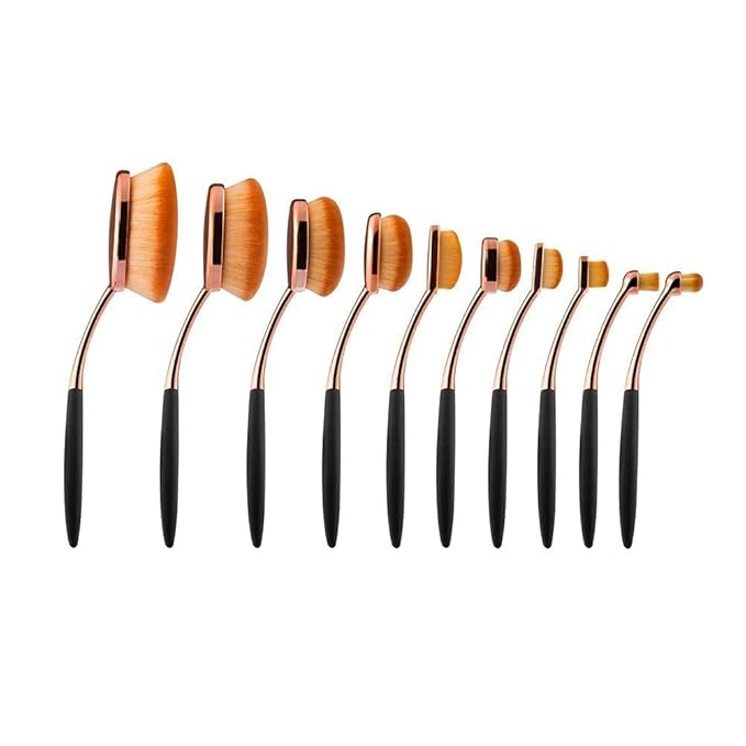 Yoseng Makeup Brushes Set 10Pcs Professional Oval Toothbrush Foundation Cream Contour Powder Blush Conceler Eyeliner Blending Brush New Fashionable Super Soft Cosmetic Brushes Tool with Box(Rose Gold)-Velvo Beauty