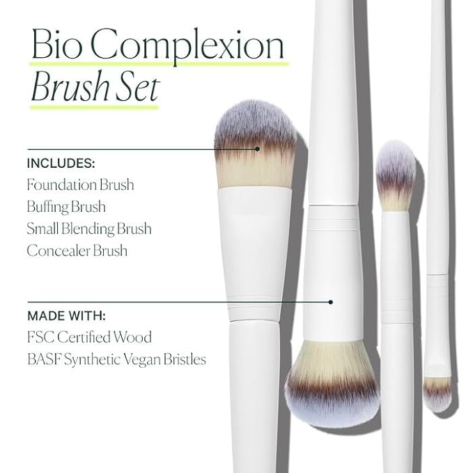 Well People Bio Complexion Brush Set, 4-Piece Face Brush Set For All Complexion Products, For Liquids, Powders & Creams, Cruelty-free Bristles-Velvo Beauty