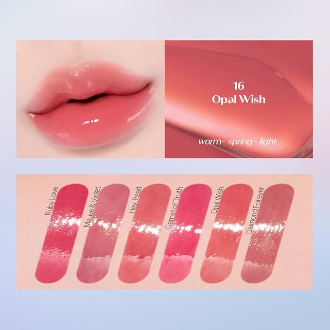 ETUDE Over Glowy Lip Stain Tint #16 Opal Wish | Non-Sticky Vegan Lip Tint | Moisturized & Long-lasting Lip Gloss | Daily Tint for Dry Lips, Korean Makeup-Velvo Beauty