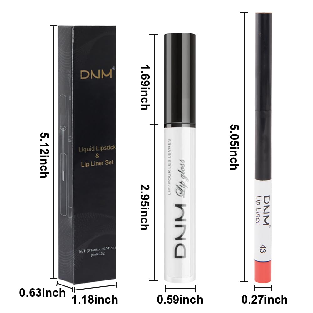 evpct 2Pcs White Matte Liquid Lipstick Lip Gloss Stain and Retractable Lip Liner Makeup Set for Women Long Lasting Waterproof 24 Hours Permanent Lipstick labial mate larga duracion 24 43#-Velvo Beauty