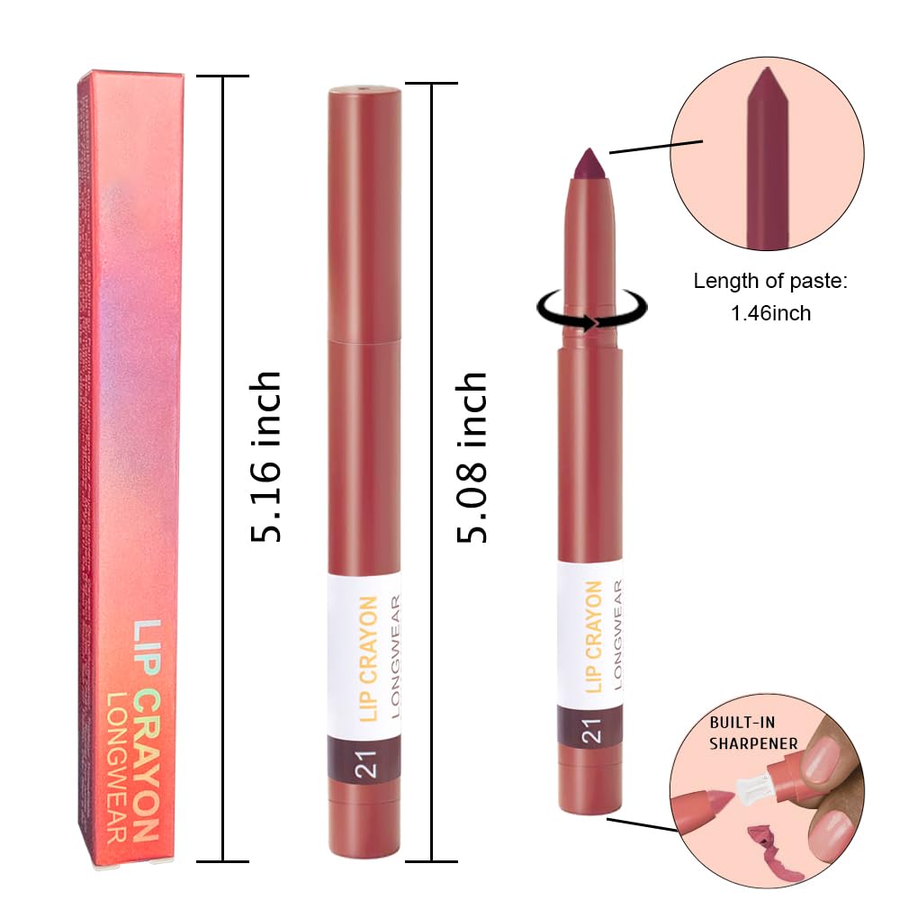 BINGBRUSH Lip Crayons Matte Longwear Lipstick Pack Set,Moisture Smooth Lipliner With Built-in Sharpener Ultimate Super Stay Ink Lip Crayon for Makeup-Waterproof Velvet Lipgloss Lip Stain(21#Dark Red)-Velvo Beauty