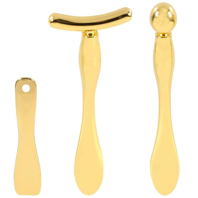 Metal Eye Face Cream Applicator Stick and Mini Cosmetics Spoon Spatula, Zinc Alloy Makeup Spoon Metal Eye Facial Massager for Facial Cosmetic Face Cream (Gold)-Velvo Beauty