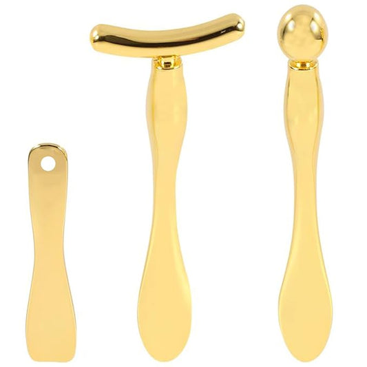 Metal Eye Face Cream Applicator Stick and Mini Cosmetics Spoon Spatula, Zinc Alloy Makeup Spoon Metal Eye Facial Massager for Facial Cosmetic Face Cream (Gold)-Velvo Beauty