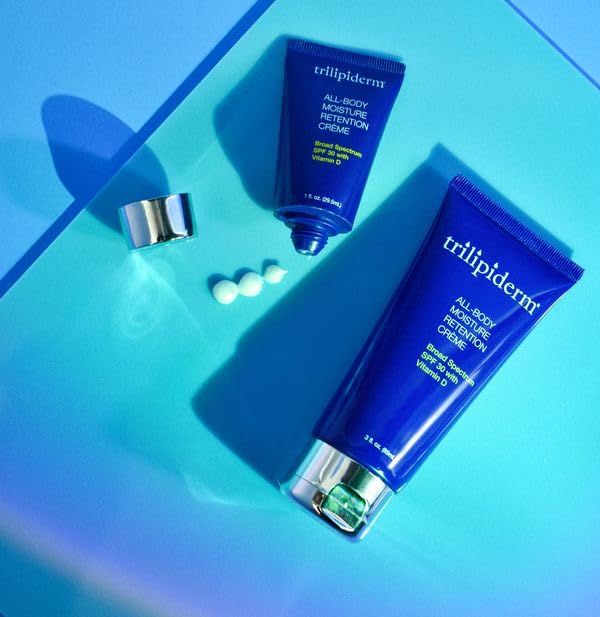Trilipiderm 3 x All-Body Moisture Retention Creme 3x and All-Body Moisture Retention with Spf 30 Broad Spectrum 3oz size Travel Size 6-pack Sets - Air Travel, Gift, Purses, Gym Bag Lotion-Velvo Beauty