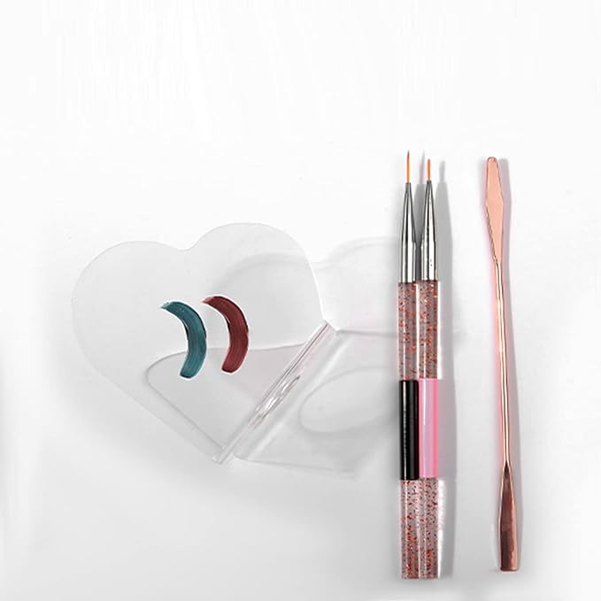3Pcs Clear Handheld Acrylic Palette Heart Shaped Acrylic Nail Color Palette Handheld Makeup Mixing Palette Foundation Mixing Tray Cosmetic Palette for Lipstick Eyeshadow Foundation Color Blending-Velvo Beauty