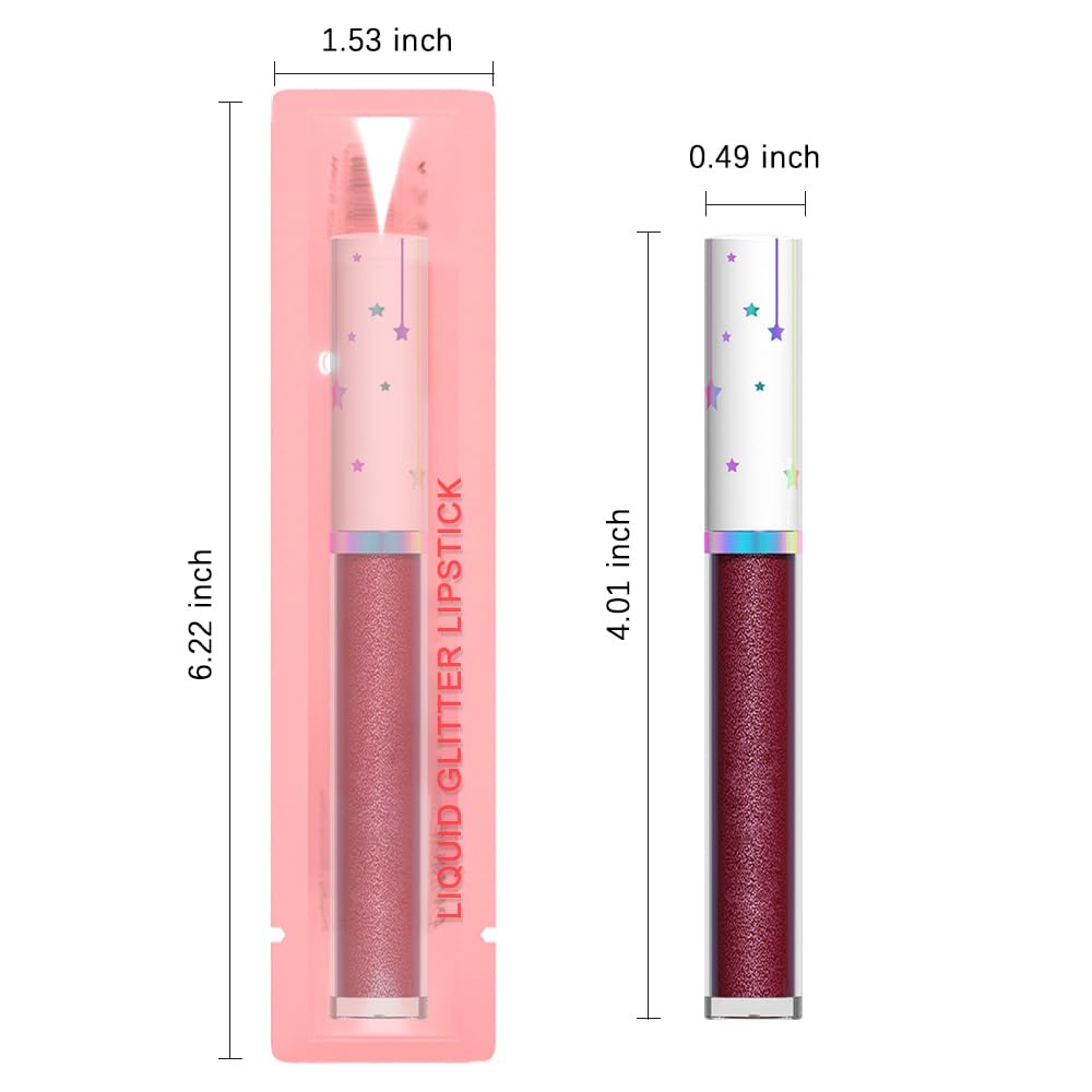 evpct 1Pcs Dark Wine Red Metallic Shimmer Glitter Lip Gloss Liquid Lipstick Long Lasting Waterproof 24, Glitter Pearlescent Metallic Sparkly Liquid Lipsticks Lip Stains Makeup Set for Women 02-Velvo Beauty