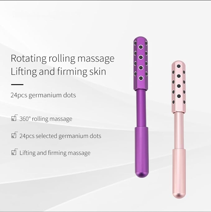 24-Stone Facial Roller - Cooling Face & Neck Massager Tool for Skin Rejuvenation | 360° Contouring with Germanium Stones & Aircraft Aluminum | Portable 7.6" Beauty Roller - Purple-Velvo Beauty