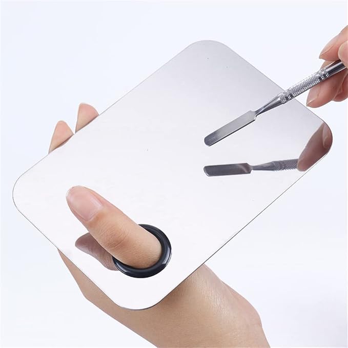 Makeup Mixing Palette,Stainless Steel Foundation Palette Cosmetic Mixing Makeup Palette Eye Shadow Eyelash Makeup Plate with Spatula Rod for Mixing Foundation Eye Shadow Eyelash Nail Art-Velvo Beauty