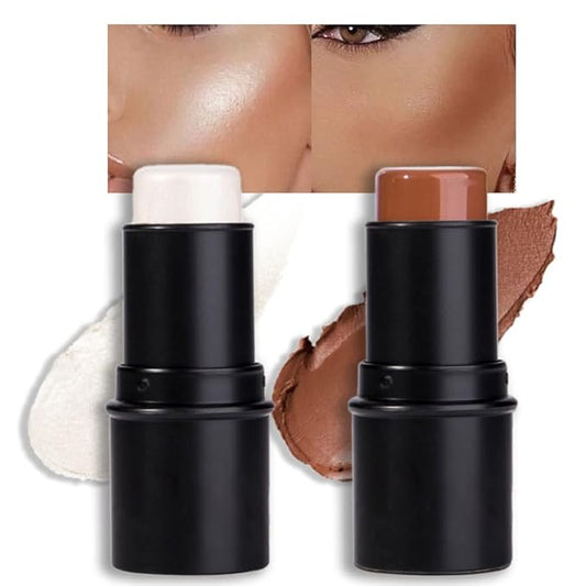 evpct 2Pcs Face Cream Contour Sticks Makeup Highlighter Highlight Brown Creme Cheek Contour Sticks contorno en crema Bronzer Bronzing Foundation Stick Kit Powder Shadow Shading Face Contour 05&08-Velvo Beauty