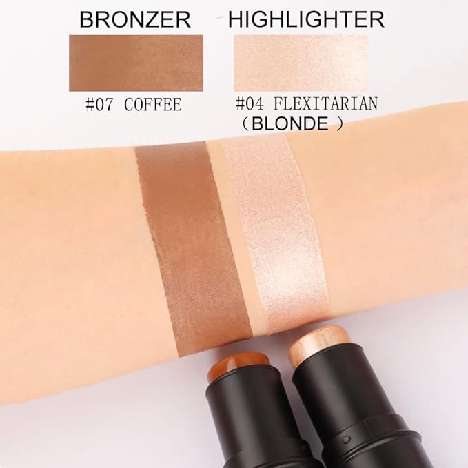evpct 2Pcs Face Cream Contour Bronzer Sticks Makeup Highlighter Highlight Brown Creme Cheek Contour Sticks contorno en crema Bronzing Foundation Stick Kit Shadow Shading Face Contour Highly Piamented-Velvo Beauty