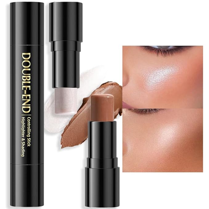 evpct 2In1 Face Cream Contour Stick Makeup Highlighter Highlight Brown Creme Cheek Contour Sticks contorno en crema Bronzer Bronzing Foundation Stick Kit Illuminator Long Lasting,02 Pearl White Coffee-Velvo Beauty