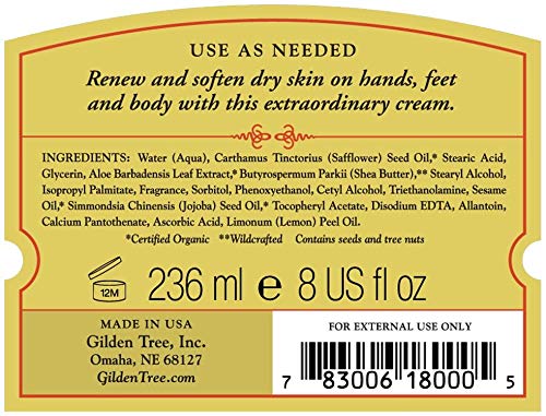 GILDEN TREE Nourishing Foot Cream with Organic Aloe Vera and Shea Butter, 8 ounce jar, Heals Dry Skin, Cracked Heels, Calluses and Softens Rough, Flaky Dead Skin-Velvo Beauty