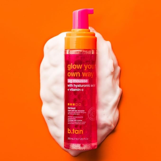b.tan Clear Self Tanner Foam | Glow Your Own Way - Rinse Free, Best 1 Hour Express Sunless Tanning Water Mousse, Dark, No Transfer, Moisturizing, Face & Body, No Fake Tan Smell, 6.7 Fl oz-Velvo Beauty