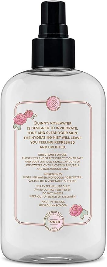 Quinn’s Rose Water - Hydrating Facial Toner Spray, Rosewater for Hair, Skin & Face Mist, 8 Ounce-Velvo Beauty