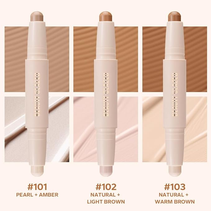 Cream Contour Sticks,Shades with Highlighter & Bronzer,Non-greasy and Waterproof Contouring Pen,Easy to Sculpt the Face and Create a Lightweight Finishing Makeup (02#Bronzer contour and glow sticks)-Velvo Beauty