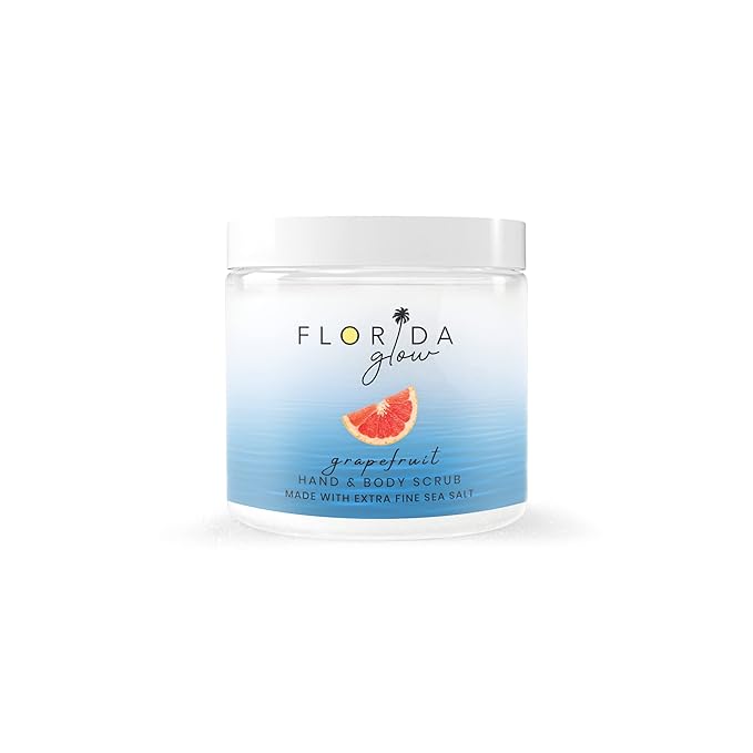 Sea Salt Body Scrub by Florida Suncare - Ocean Salt Body Polish Infused with Marine Algae - Exfoliating Face and Body Scrub - Facial Scrub Exfoliator to Tackle Acne (Grapefruit, 12.1 oz)-Velvo Beauty