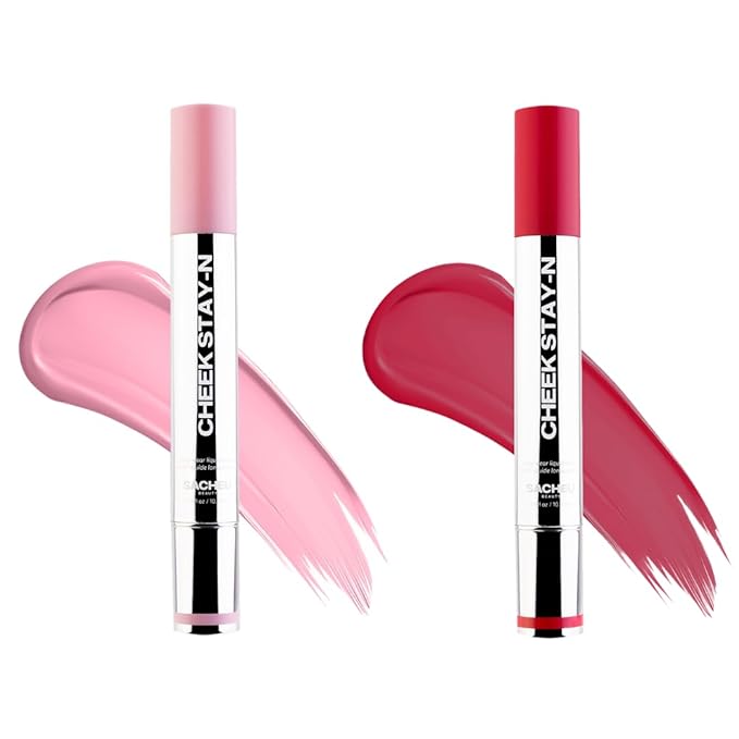 Sacheu Cheek STAY-N Liquid Blush for Cheeks — High Pigment, Buildable, Lightweight Cream Blush Infused With Squalane, for Dewy Radiant Flushed Cheeks — Long-lasting & Cruelty Free, Flirt Mode Duo-Velvo Beauty