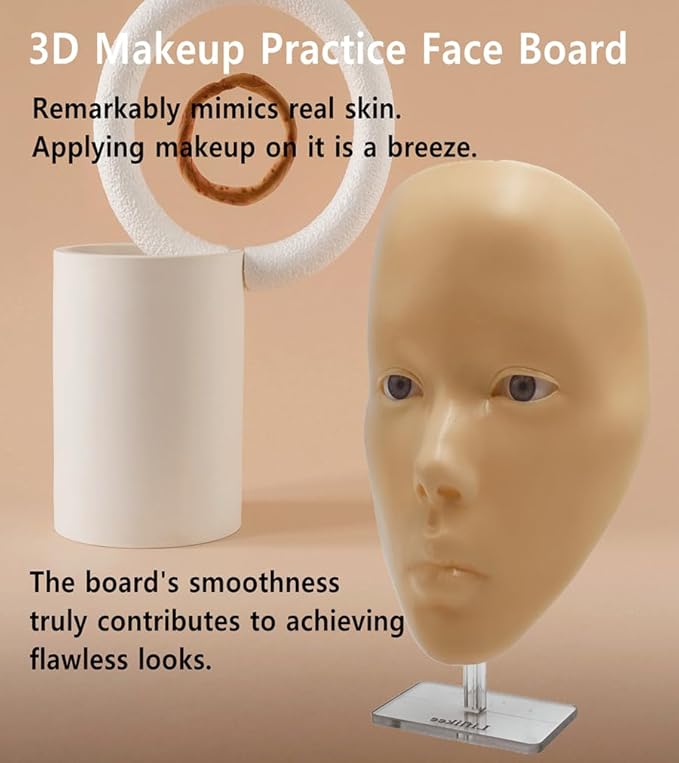 3D Makeup Practice Face, XIJIEMAO Mannequin Head For Makeup, Reusable Silicone Full Makeup Mannequin Head With Stand And Brush Set, Eye Shadow Makeup Face Board, Emerging Makeup Artist, Girl'S Gift-Velvo Beauty