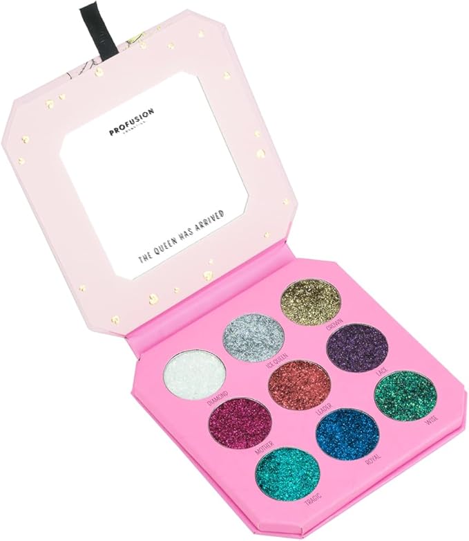 Profusion Cosmetics Majestic Gems 9 Shade Pressed Glitter Palette for Stunning Looks, Sparkle and Shine with Premium Makeup Kit, Get Lit and Glittery is Must Have Essential for Your Glam Squad-Velvo Beauty