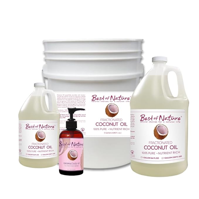 Best of Nature 100% Pure Fractionated Coconut Oil - Liquid MCT Massage & Body Oil, Unscented Moisturizer for Hair, Skin, Face, Aromatherapy Carrier for Essential Oils, Half Gallon (64 fl oz)-Velvo Beauty