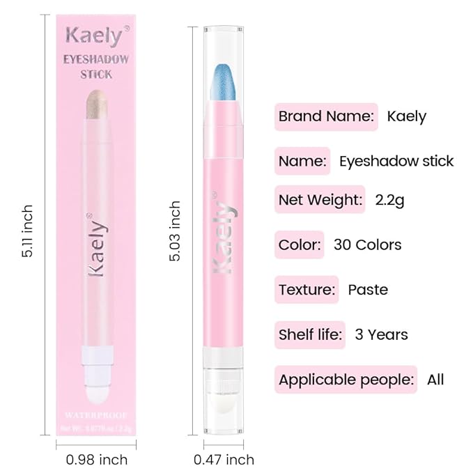 Kaely 2in1 Cream Eye Shadow Brightener Sticks for Eyes, Pencil Eyeshadow Applicator Stick Waterproof Pigmented, Eye Shadow Palette Highlighter Makeup, sombras para ojos, 10 Sky Blue Shimmer-Velvo Beauty