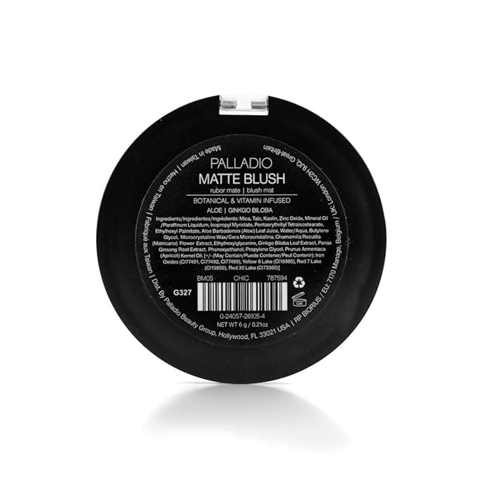 Palladio Matte Blush, Brushes onto Cheeks Smoothly, Soft Matte Look and Even Finish, Flawless Velvety Coverage, Effortless Blending Makeup, Flatters the Face, Convenient Compact, Chic-Velvo Beauty