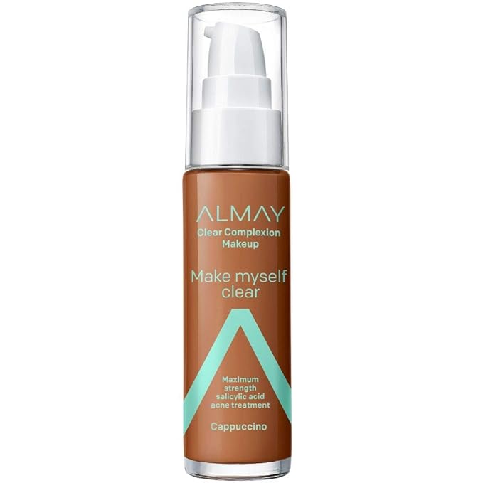 Almay Clear Complexion Makeup, Matte Finish Liquid Foundation with Salicylic Acid, Hypoallergenic, Cruelty Free, -Fragrance Free, Dermatologist Tested, 900 Cappuccino, 1.0 oz-Velvo Beauty