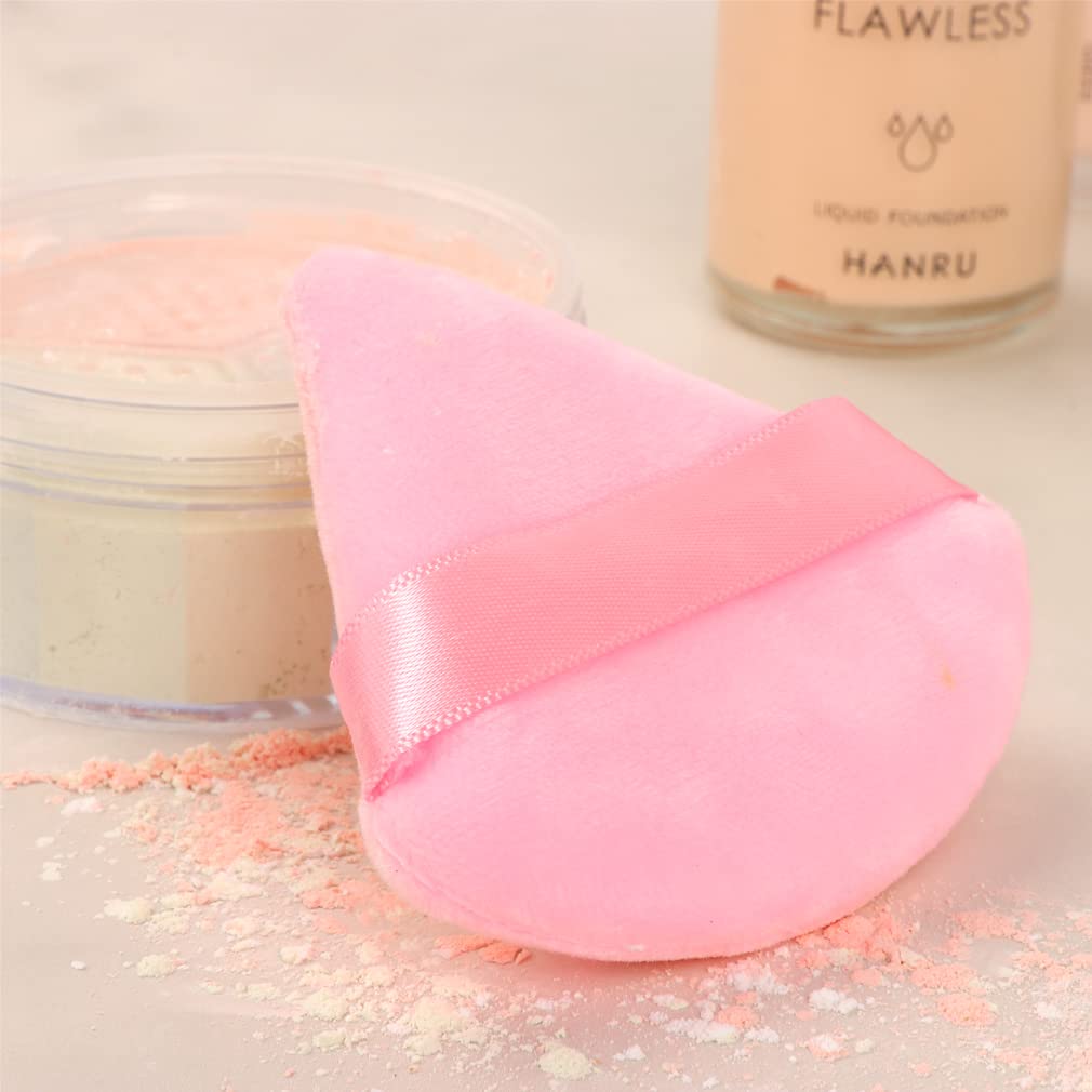 Ocim 10Pcs Powder Puffs for Face Powder,Soft Velour Triangle Beauty Puff,Makeup Pressed,Baking & Setting Powder Sponge Applicator Pads with Case,Black&Pink-Velvo Beauty