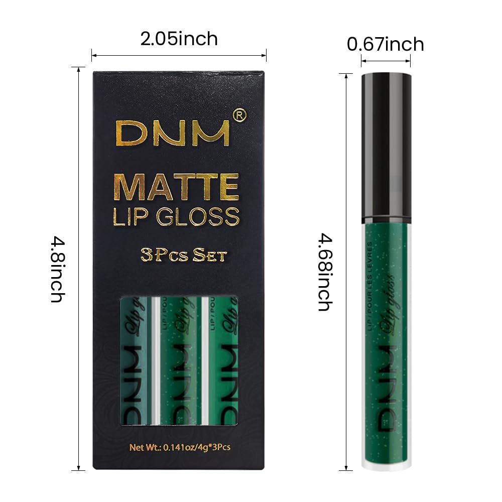 evpct 3Pcs Dark Deep Forest Green Shimmer Matte Liquid Lipstick Lip Stain Sets for Women Matte+Lipstick Long Lasting Waterproof Permanent 24 Hours Magic Lipstick 24 Hours original, Set23-Velvo Beauty