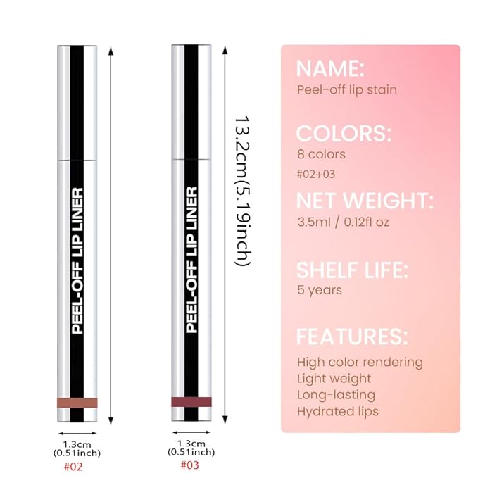 2 Pcs Matte Liquid Lip Stain Peel Off Lip Liner, Long Lasting Lip Tattoo, Waterproof & Transfer-Proof Lip Liner Peel Off Lip Gloss for All Skin Types. 0.12 fl oz #02+#03-Velvo Beauty