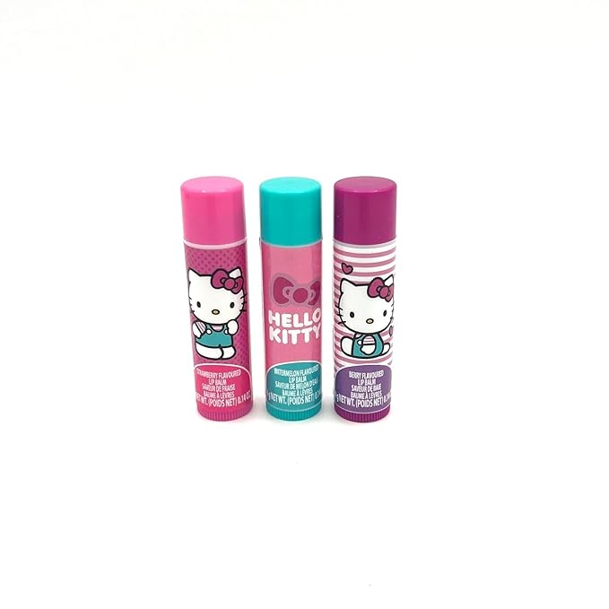 Hello Kitty 3pk Lip Balm Set with Stickers and Pouch-Velvo Beauty