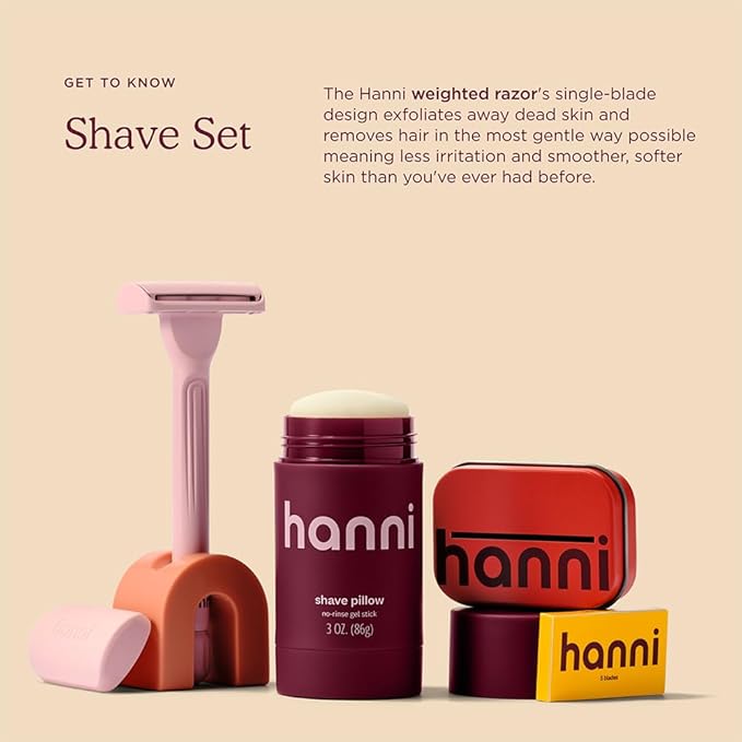 HANNI Shave Starter Set, Saftey Razor with Blades and Shaving Gel, Unisex Grooming Kit for Smooth, Soft Skin, Hair Removal Gift Set for All Skin Types, Blush-Velvo Beauty