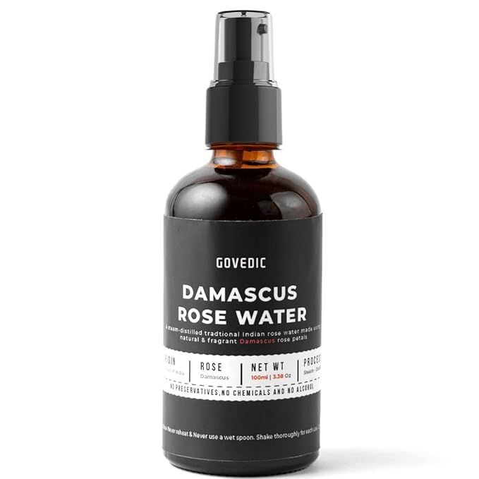 Govedic Rose Water Spray for Face Made with Damask Rose Petals, All-Natural Formula, No Dyes or Alcohol, Suitable for All Skin & Hair Types 100ml 3.38 Oz-Velvo Beauty